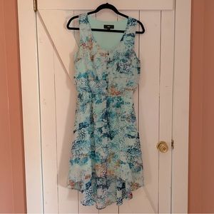 Blue Boho Floral Sleeveless A-Line Sundress Sun Dress Printed Flowy Mini Dress